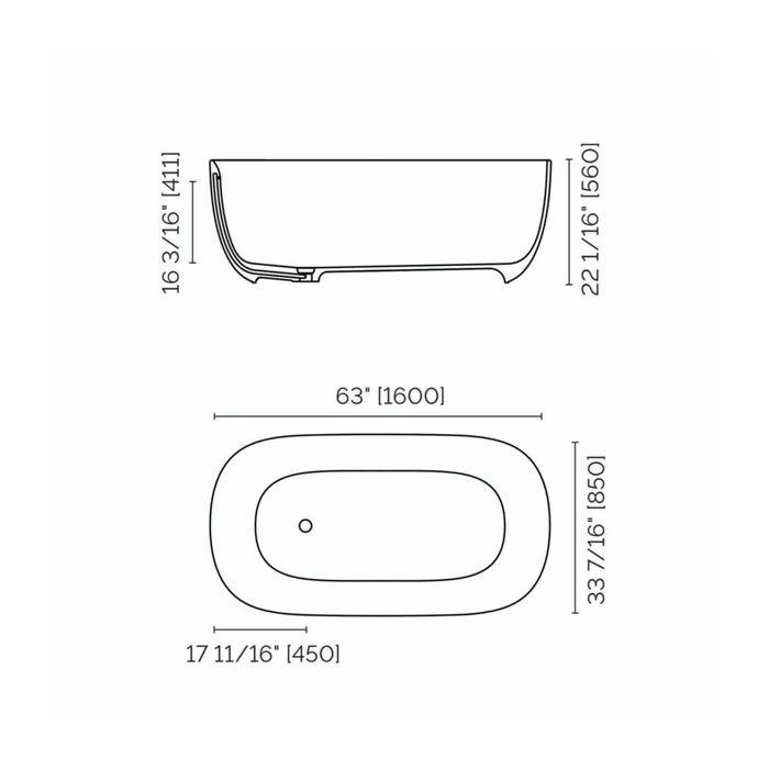 Freestanding bathtub 63" x 34" Side by Side Collection