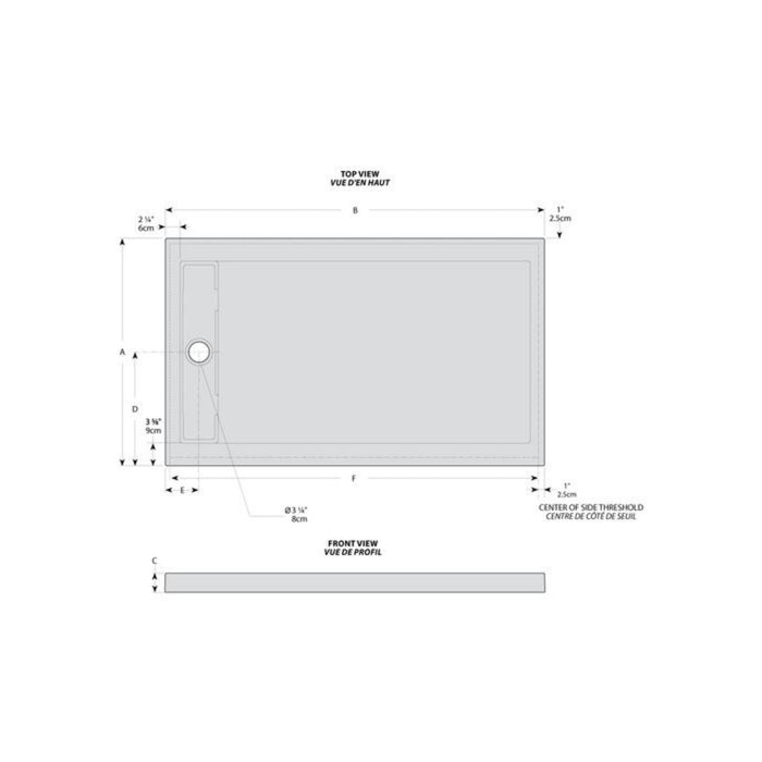 Shower base with off-center linear drain cover ABE