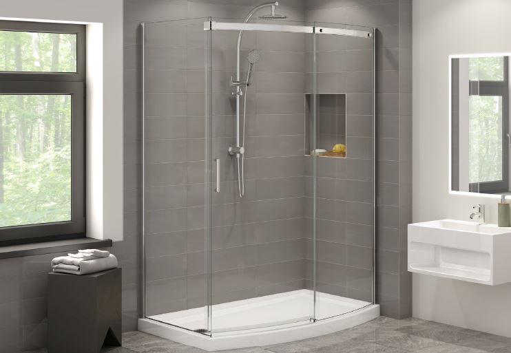 Duo 2-sided curved shower door set with acrylic base Apollo Collection PROMO 60" X 32"