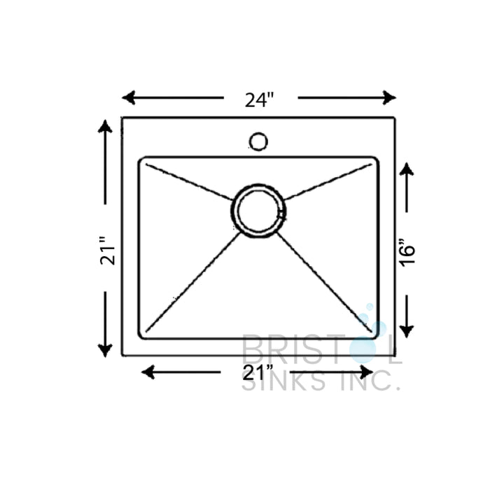 Évier de cuisine simple Sur plan Bristol 24”x 21” x 10”