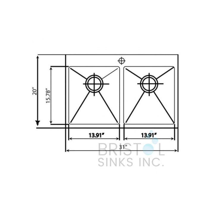 Double kitchen sink Bristol 31” x 20” x 10”