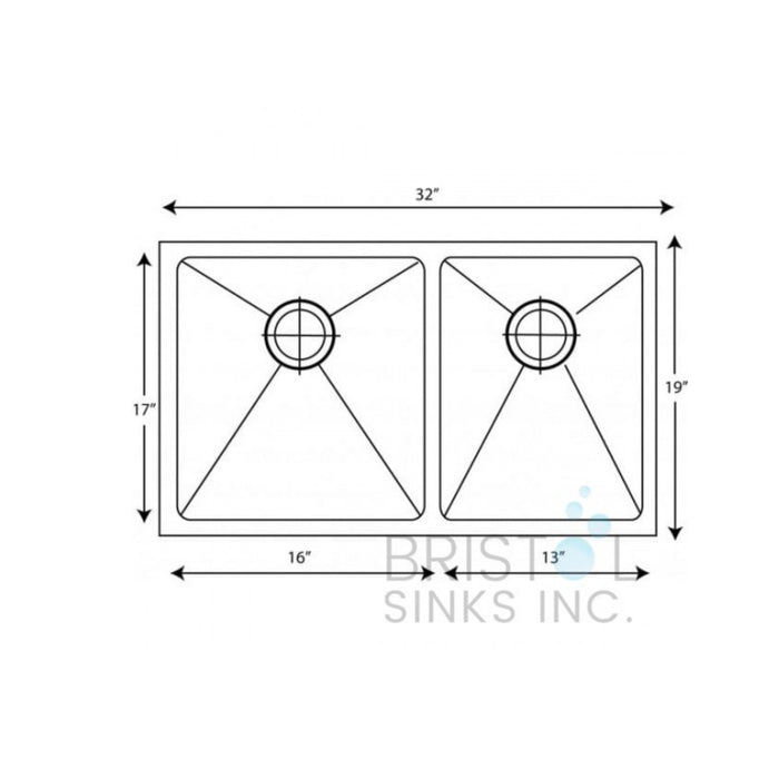 Double Kitchen Sink Bristol 32" 