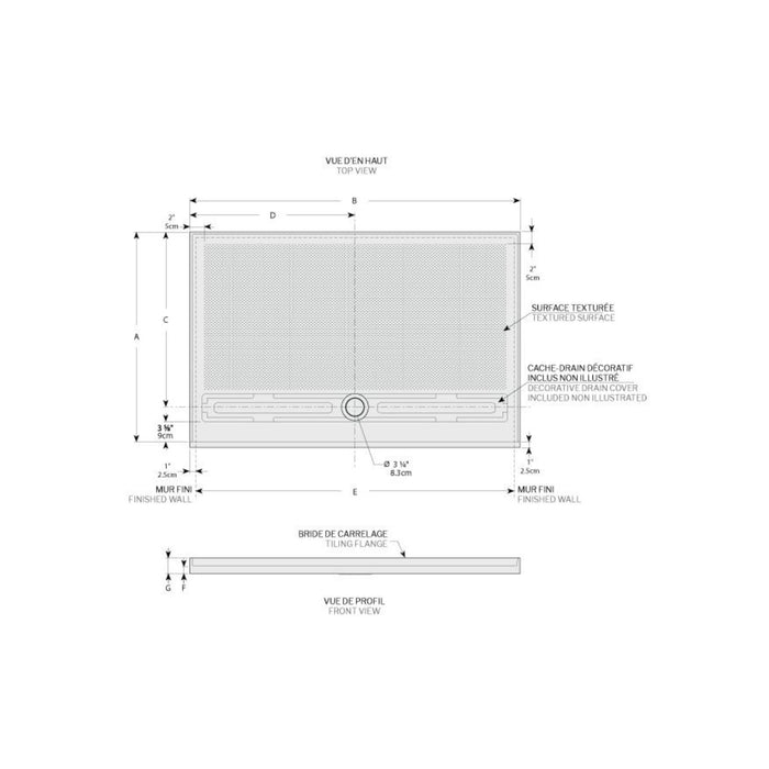 Concealed Threshold Shower Base with Integrated Tile Flanges AZM