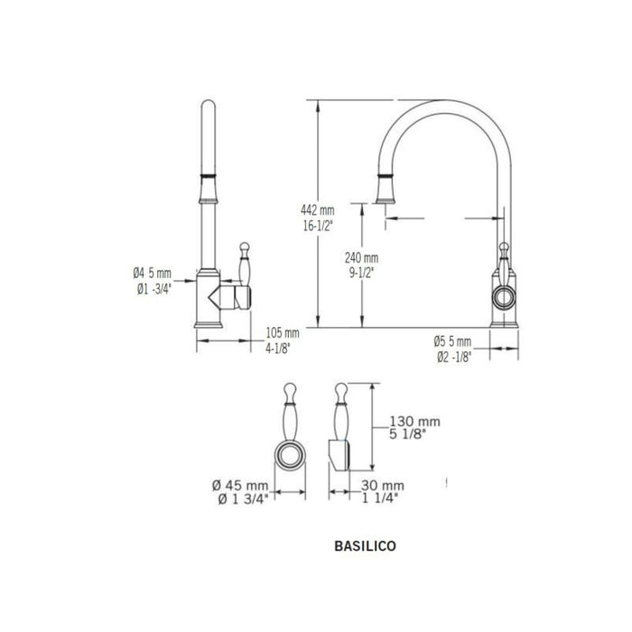 Robinet de cuisine avec douchette 2 jets Nickel brossé Collection Basilico