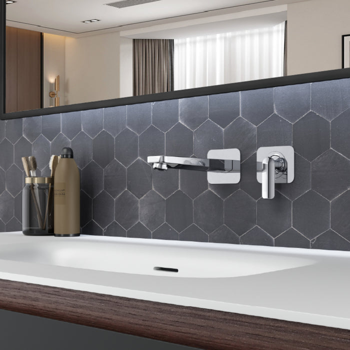 Robinet de lavabo mural collection Delano avec drain (overflow)