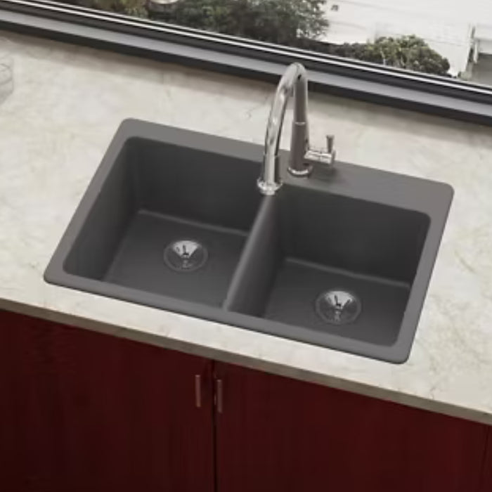 33" x 22" Double Countertop Kitchen Sink Charcoal Finish