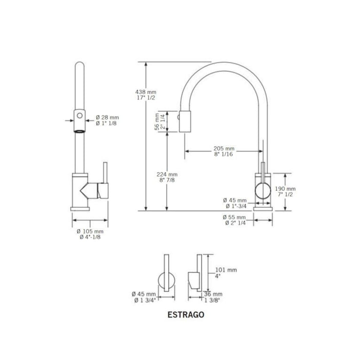 Robinet de cuisine avec douchette 2 jets Chrome Collection Estrago