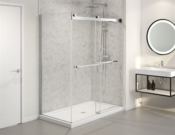 Porte de douche coulissante 2 côtés 75", Chrome, Collection Gemini PROMO