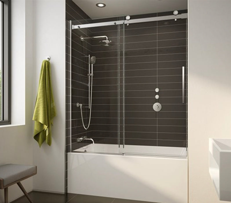 Porte de bain coulissante Collection Novara Plus 60", chrome, fermeture à droite