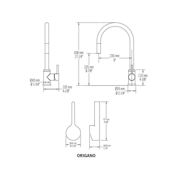 Robinet de cuisine avec douchette Nickel brossé Collection Origano