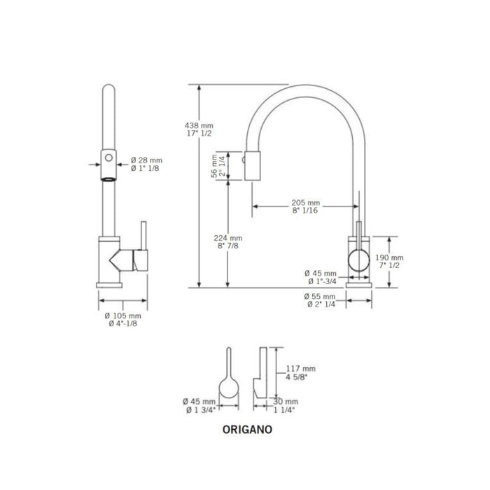 Kitchen faucet with 2-jet spray head Chrome Origano Collection