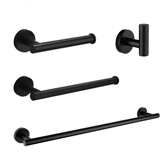 Towel, paper holder and hook set 4 pcs, rounded, Black