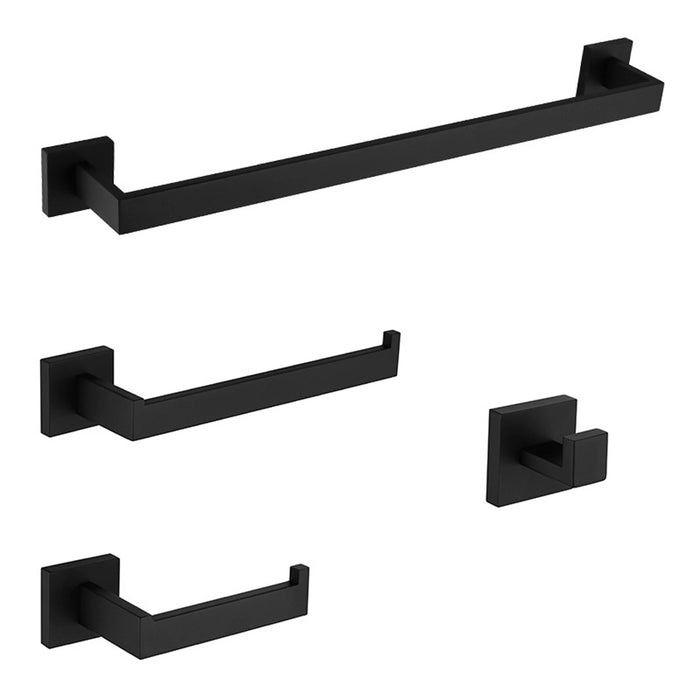 Towel, paper holder and hook set 4 pcs, square, Black