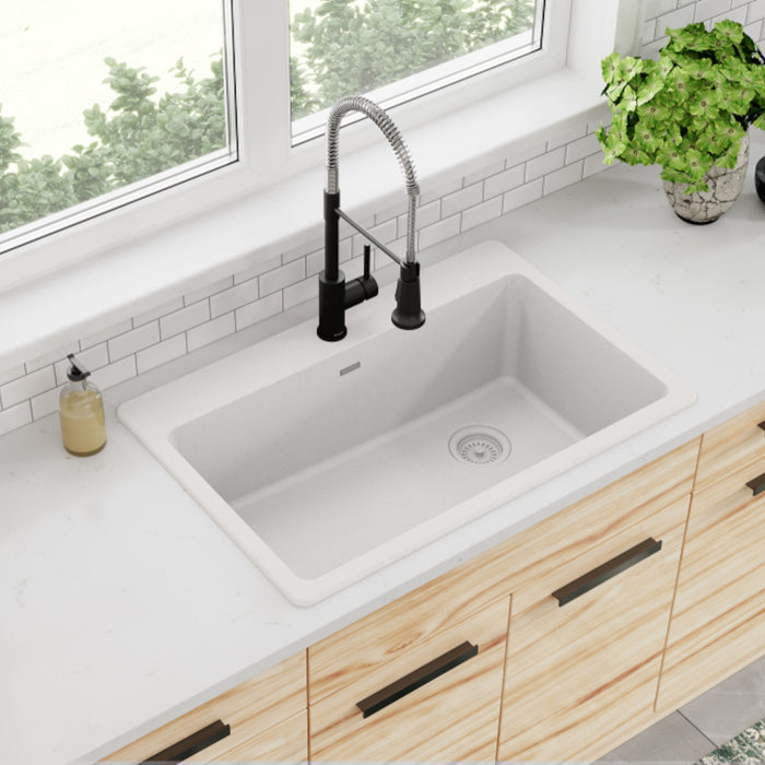 Évier simple Quartz Classic à encastrer, drain décentré, 33" x 22" x 9-1/2"