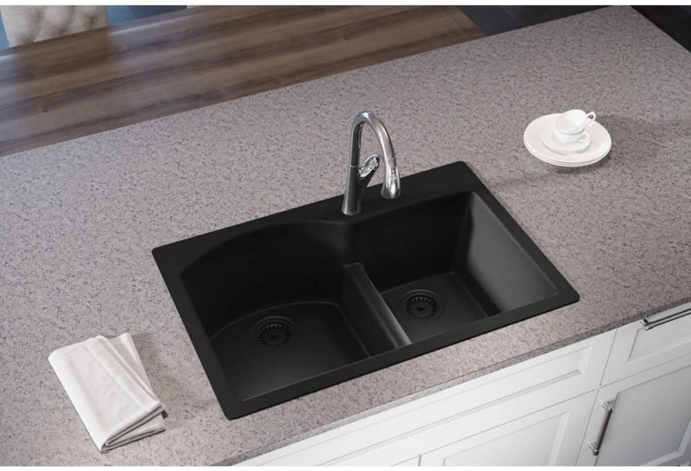 33" x 22" x 10" double sink with low divider, caviar finish